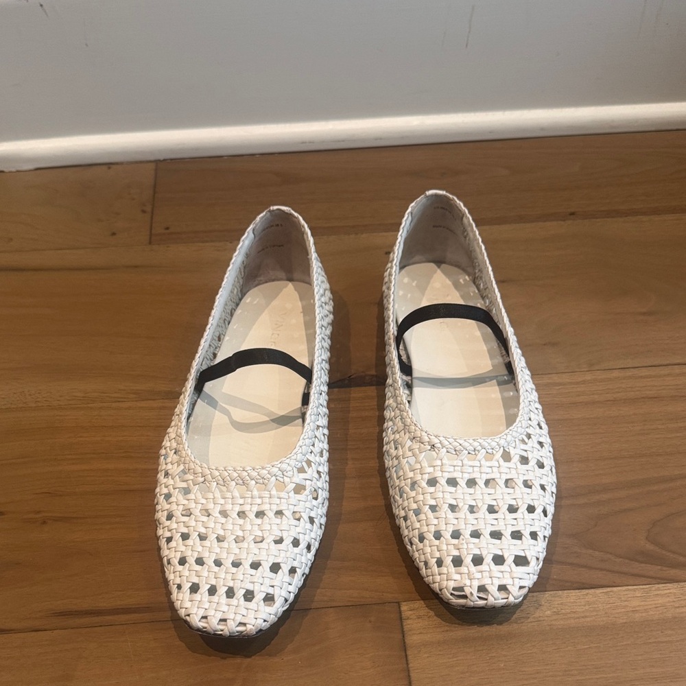 Vince White Woven Ballet Flats